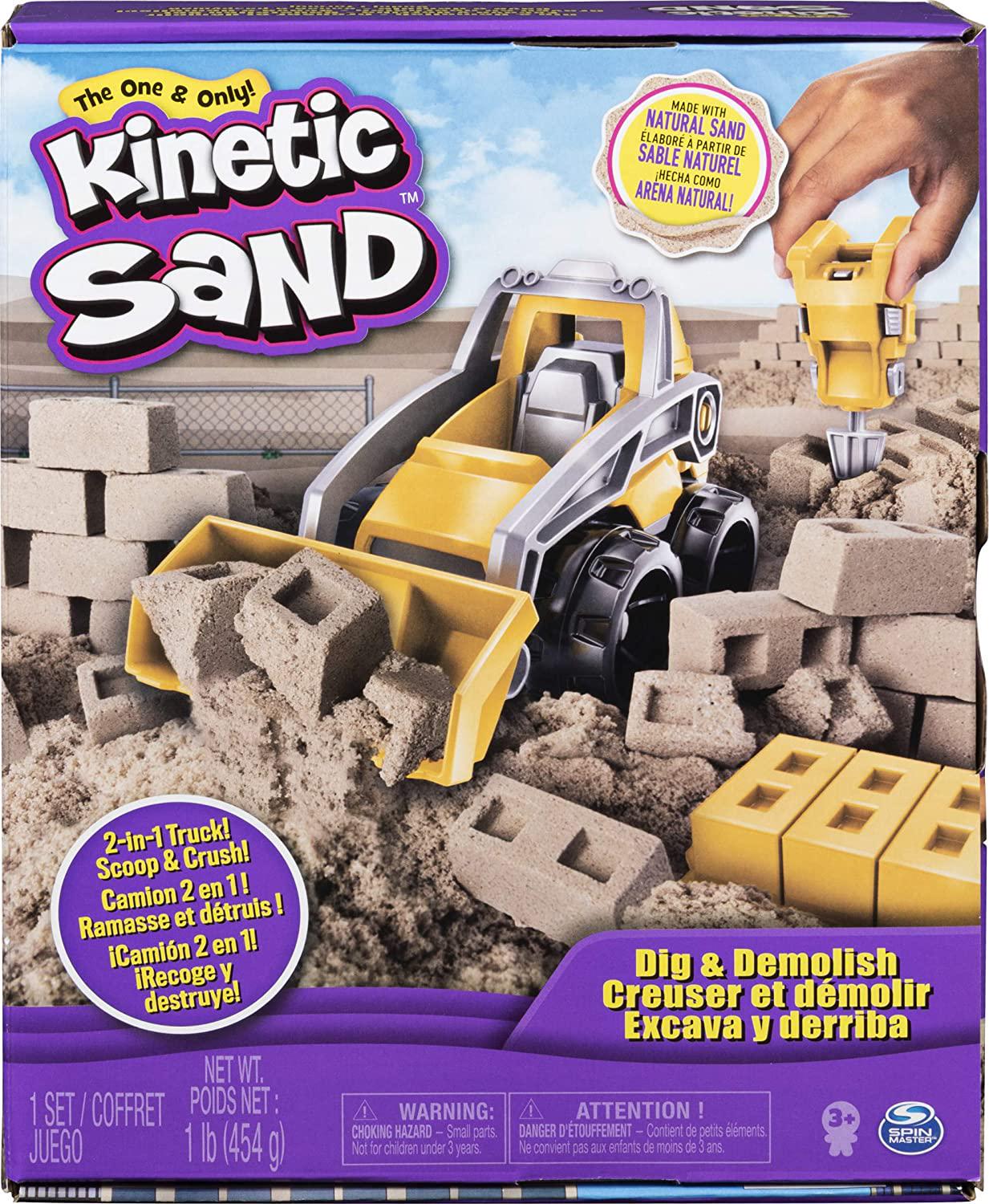 Kinetic Sand, Kinetic Sand, Dig and Demolish Truck Playset with 453 g of Kinetic Sand, for Kids Aged 3 and Up Multicolor