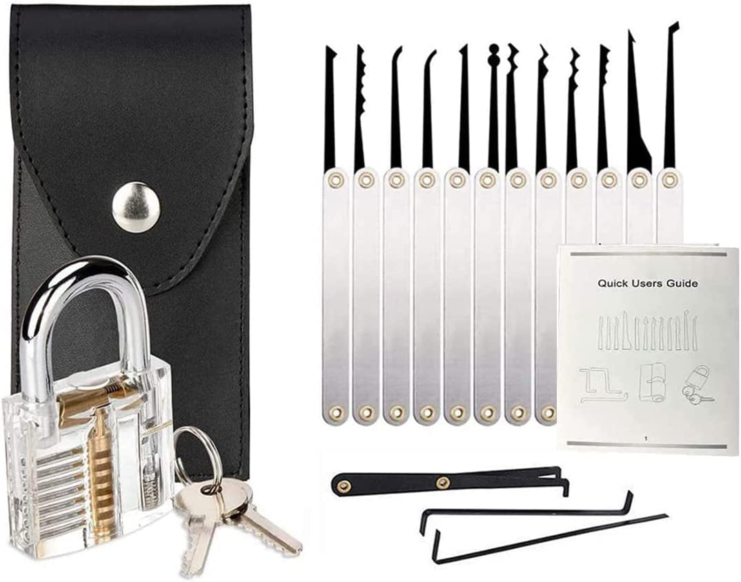secretgreen.com.au, Lock Picking Kit with Practice Lock - Stainless Steel Multitool Practice Tool Lock Set with Padlock 15Pcs