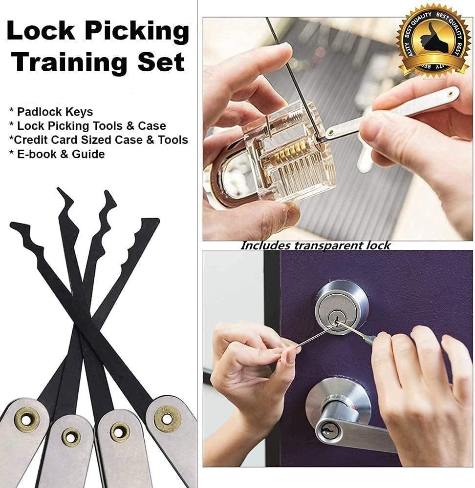 secretgreen.com.au, Lock Picking Kit with Practice Lock - Stainless Steel Multitool Practice Tool Lock Set with Padlock 15Pieces