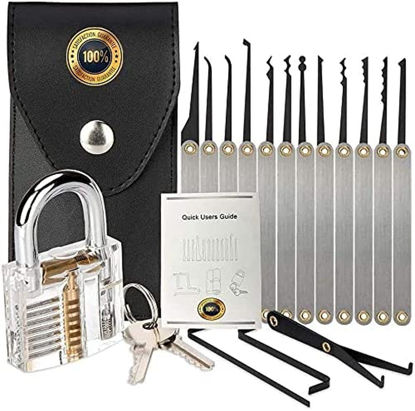 secretgreen.com.au, Lock Picking Kit with Practice Lock - Stainless Steel Multitool Practice Tool Lock Set with Padlock 15Pieces