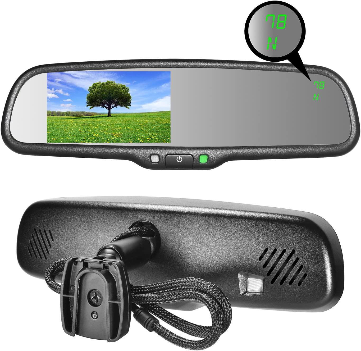 Master Tailgaters, Master Tailgaters OEM Rear View Mirror with 4.3 Auto Adjusting Brightness LCD + Compass and Temperature - Universal Fit